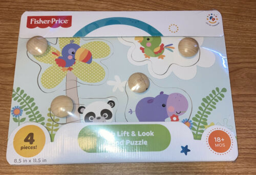 New Fisher Price Animal Knob Lift & Look Wood Puzzle 18+ Months